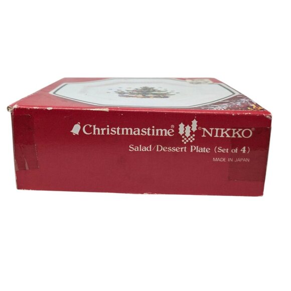 Nikko Christmastime Salad Dessert Plate SET OF 4 Christmas Tree 8" Octagon JAPAN - Picture 8 of 10